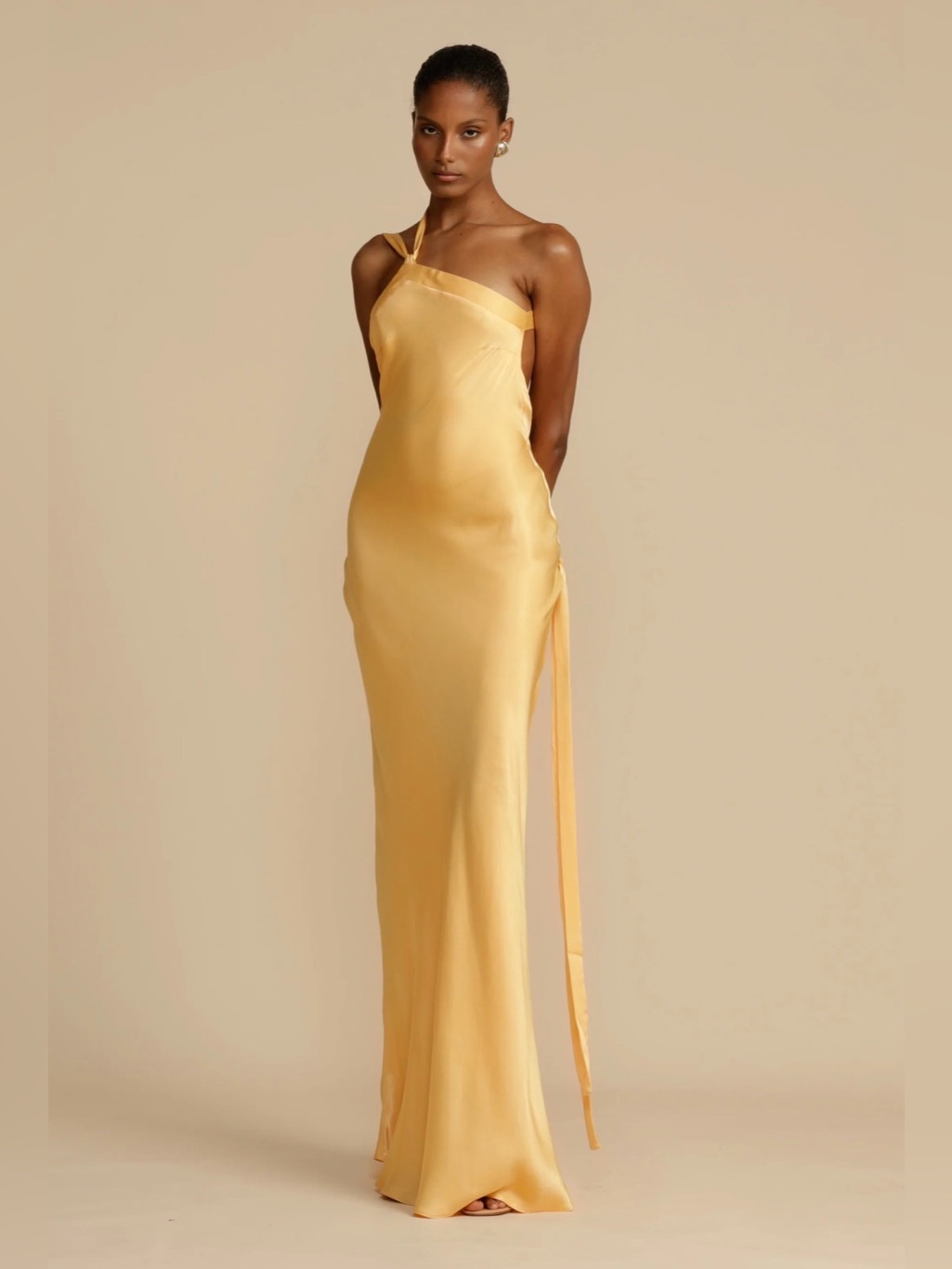Golden Yellow One-Shoulder Viscose Maxi Dress